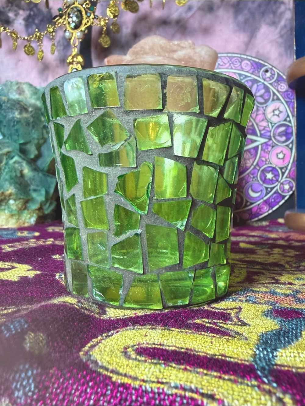 Small Green Mosaic Candle Holder